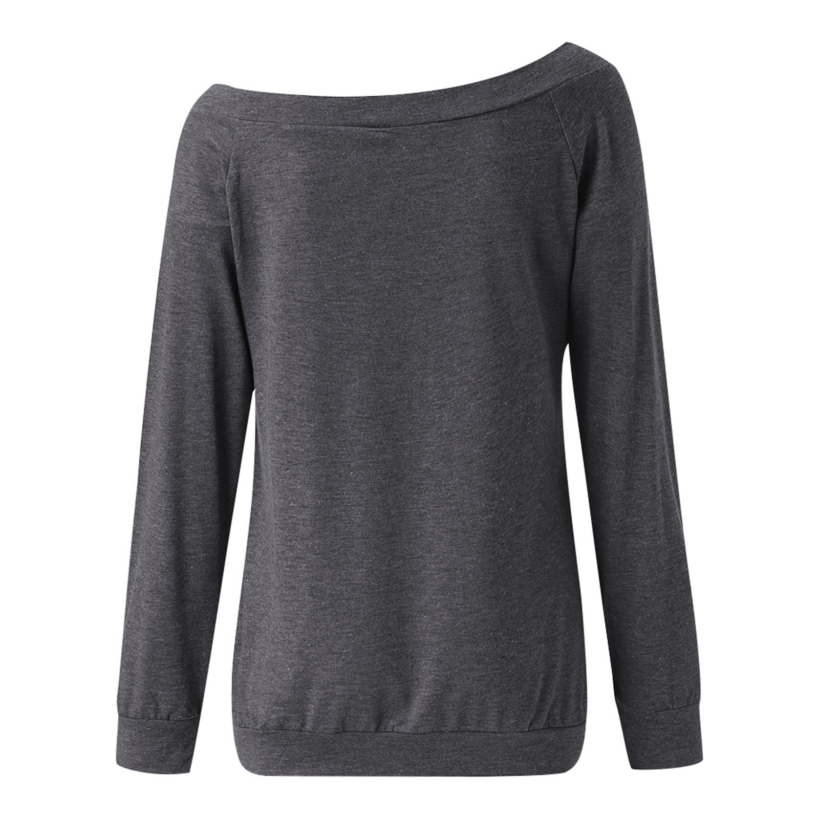 thumbnail image 5 of Blusa de manga larga con hombros descubiertos para mujer - Camiseta informal de verano de color liso, 5 of 6